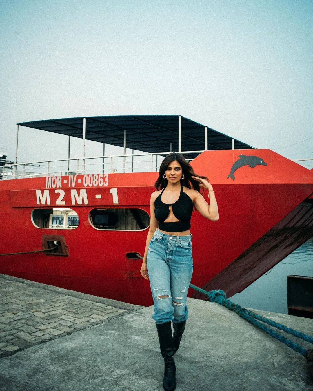 Gorgeous Malavika Mohanan in Black Crop Top and Denim
