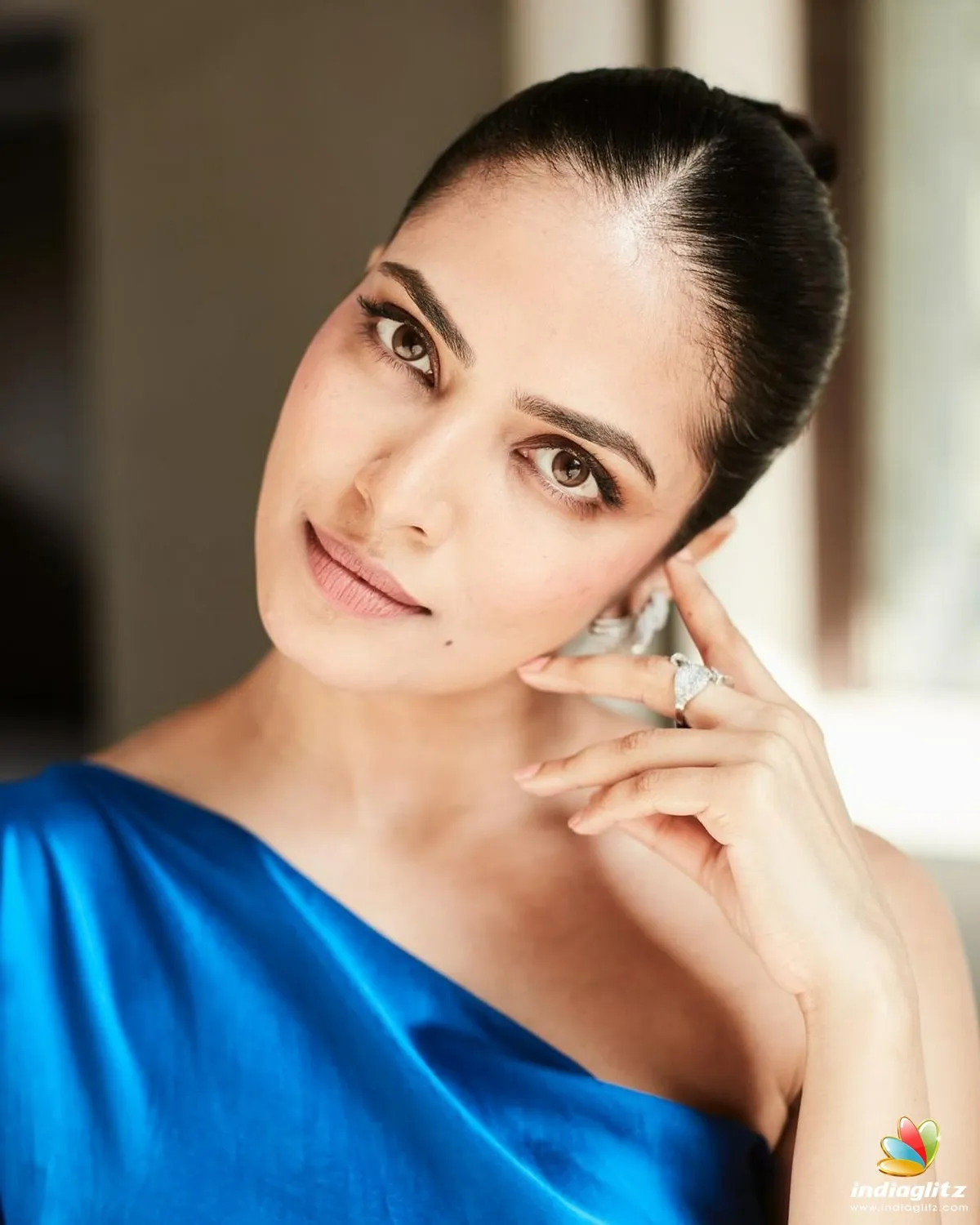 Gorgeous Malavika Mohanan in Blue Dress Bright Smile Image