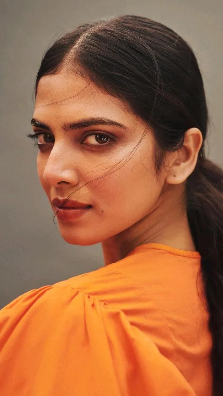 Gorgeous Malavika Mohanan in Orange Dress Elegant Side Pose