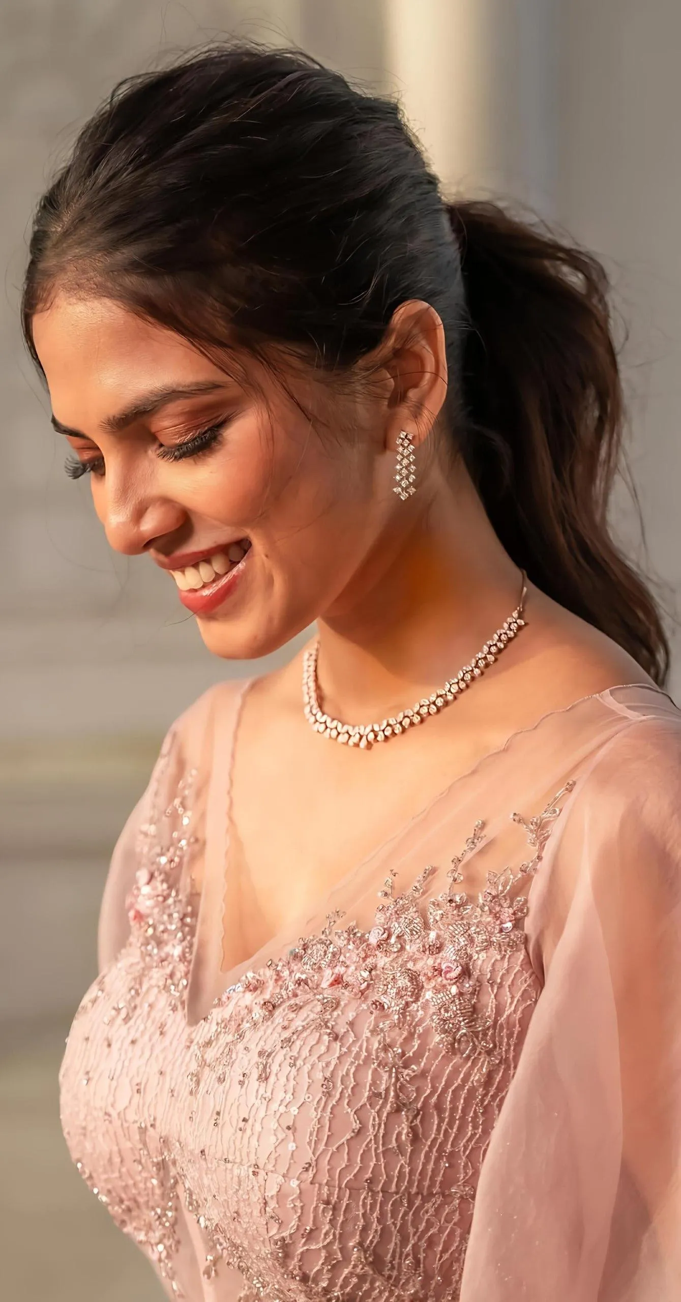 Gorgeous Malavika Mohanan in Pink Outfit with Shy Smile