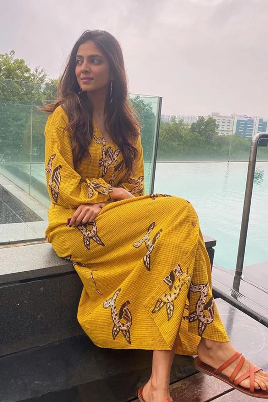 Gorgeous Malavika Mohanan in Stylish Yellow Dress Outfit