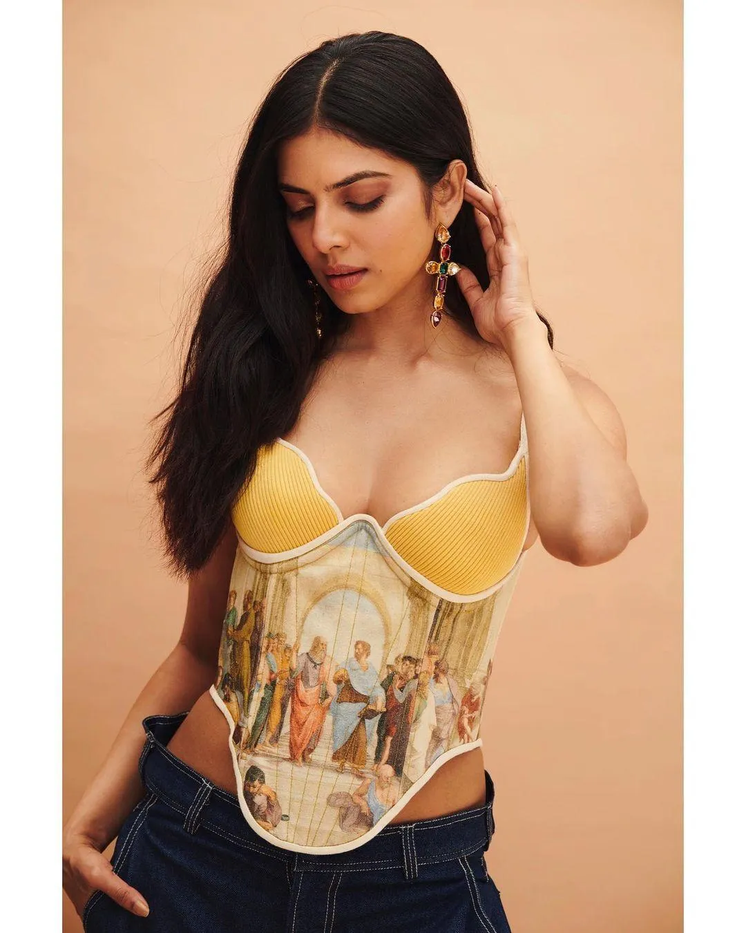 Gorgeous Malavika Mohanan in Yellow Crop Top Posing Wide