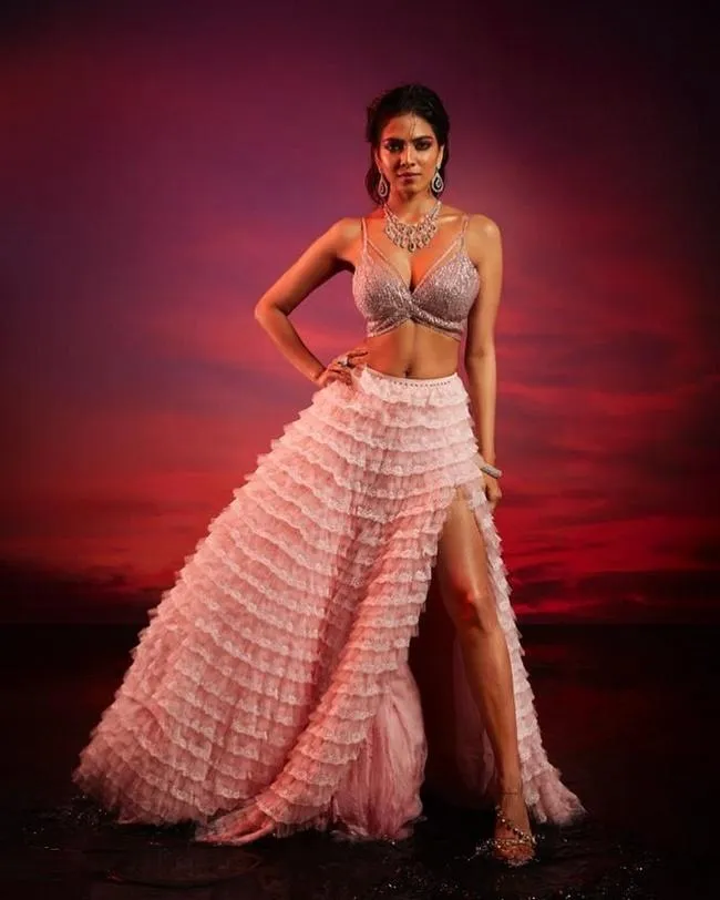 Gorgeous Malavika Mohanan Wearing Flowing Pink Gown Dress