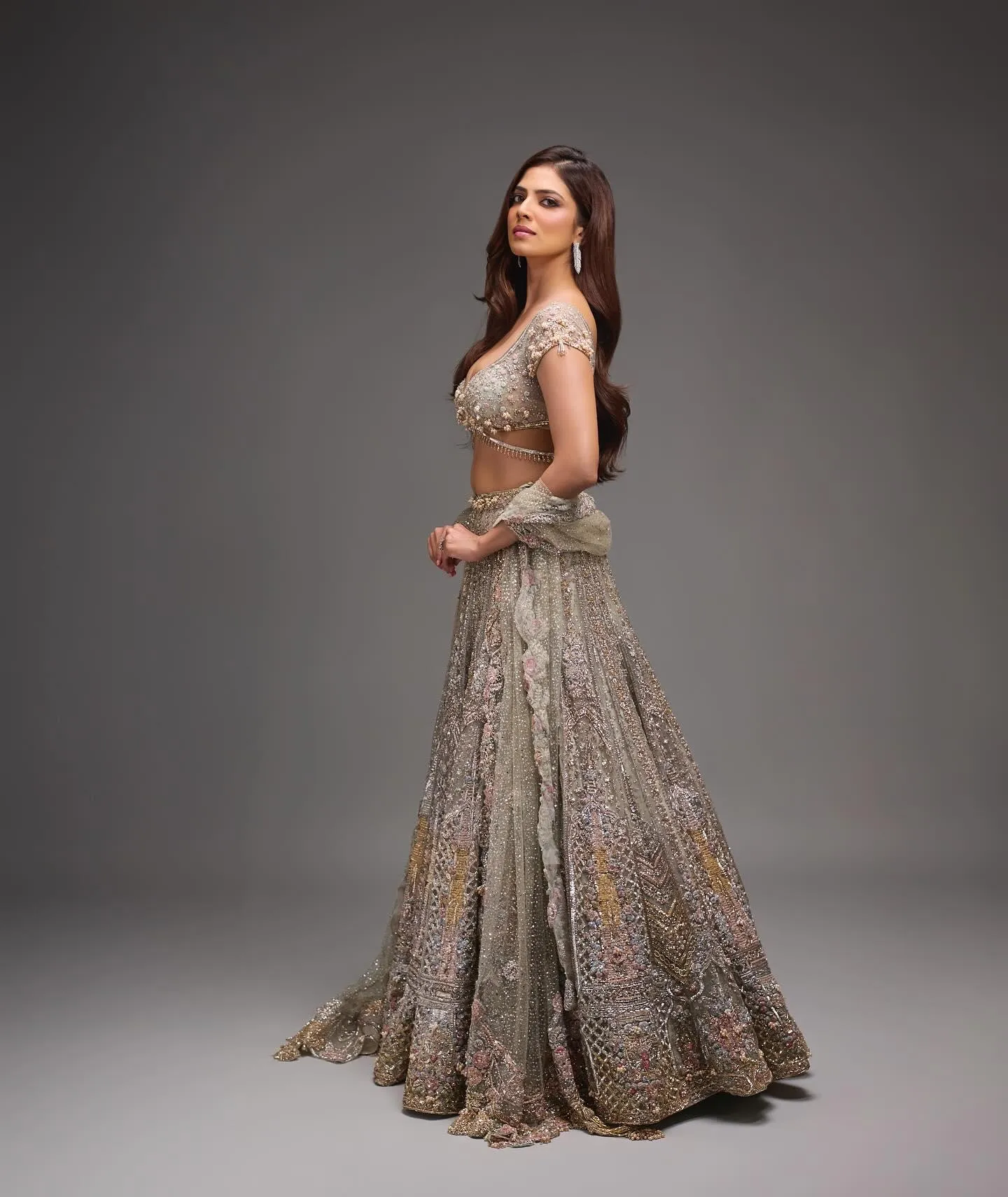 Gorgeous Shot of Malavika Mohanan Chic Pose in Heavy Lehenga
