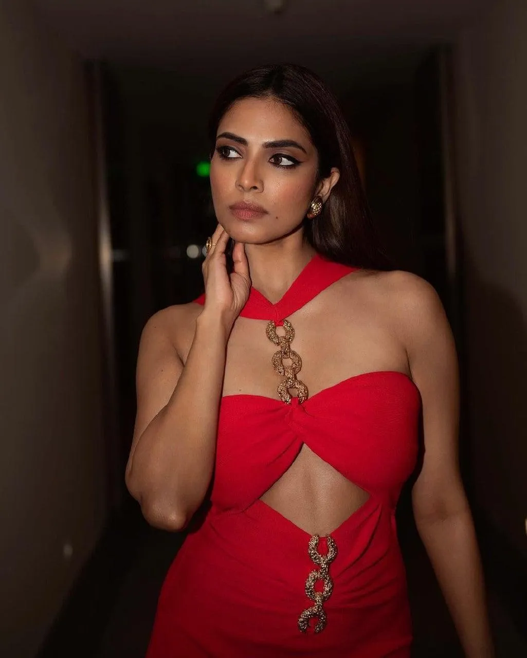 Handsome Malavika Mohanan in Bold Red Gown Evening Portrait