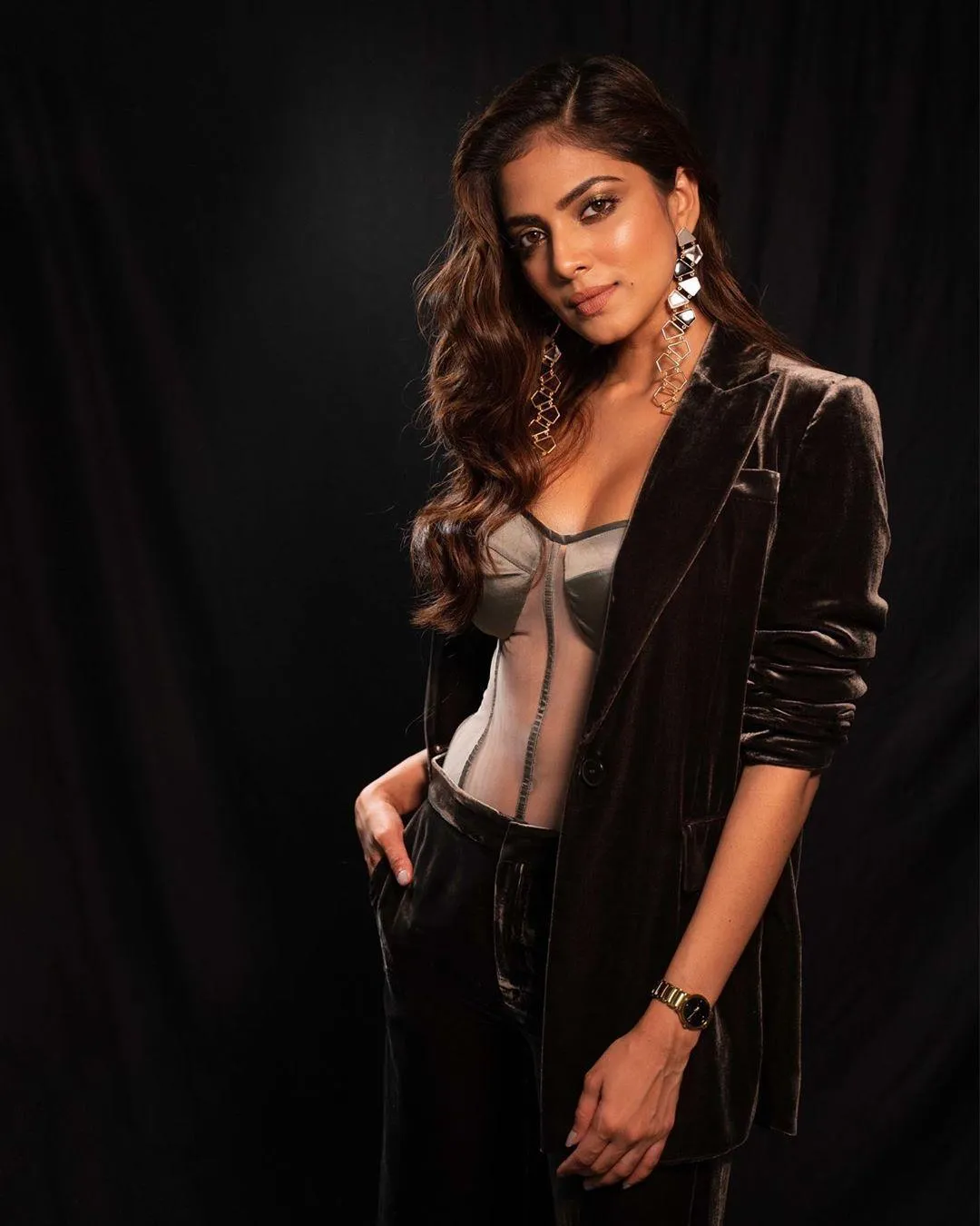 Handsome Malavika Mohanan Wearing Stylish Black Jacket Image