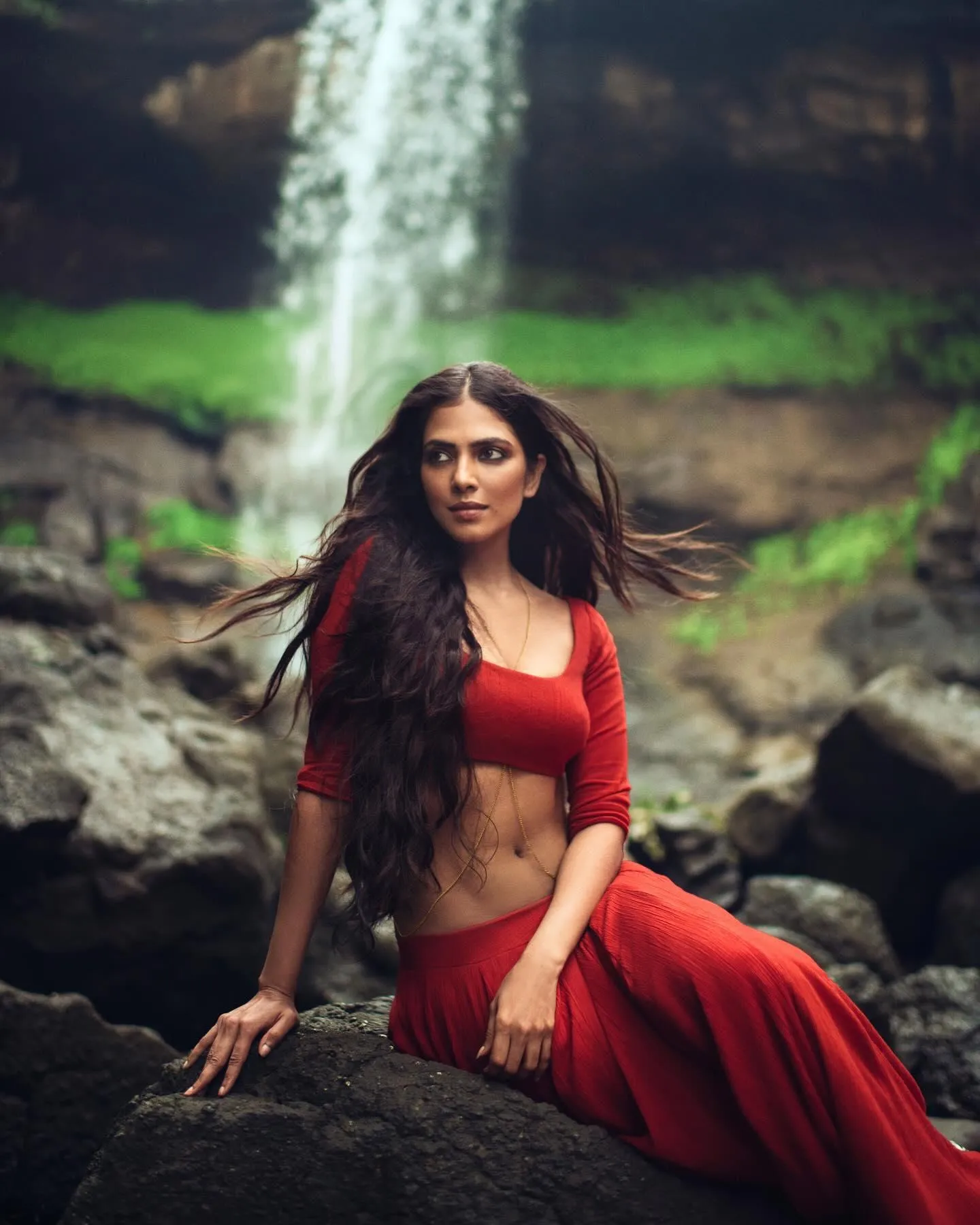 Hot Image of Malavika Mohanan in Red Traditional Outfit