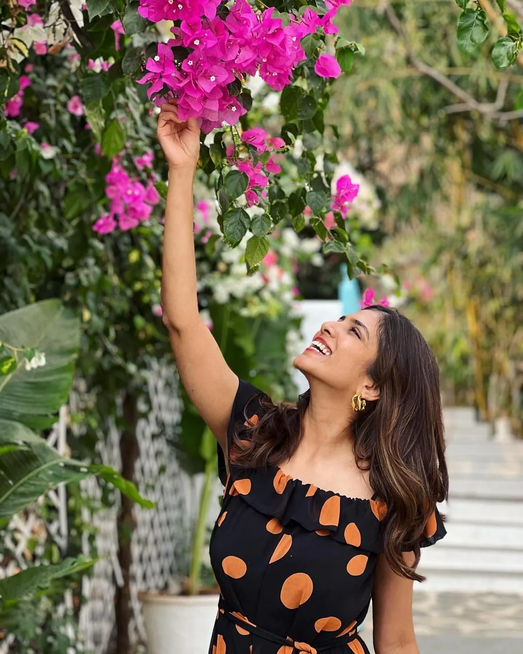 Hot Malavika Mohanan in Black Floral Dress Outdoor Photo