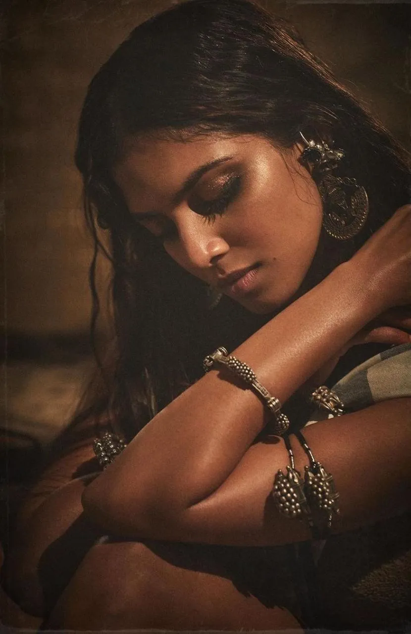 Hot Malavika Mohanan in Golden Dress Rustic Indoor Scene