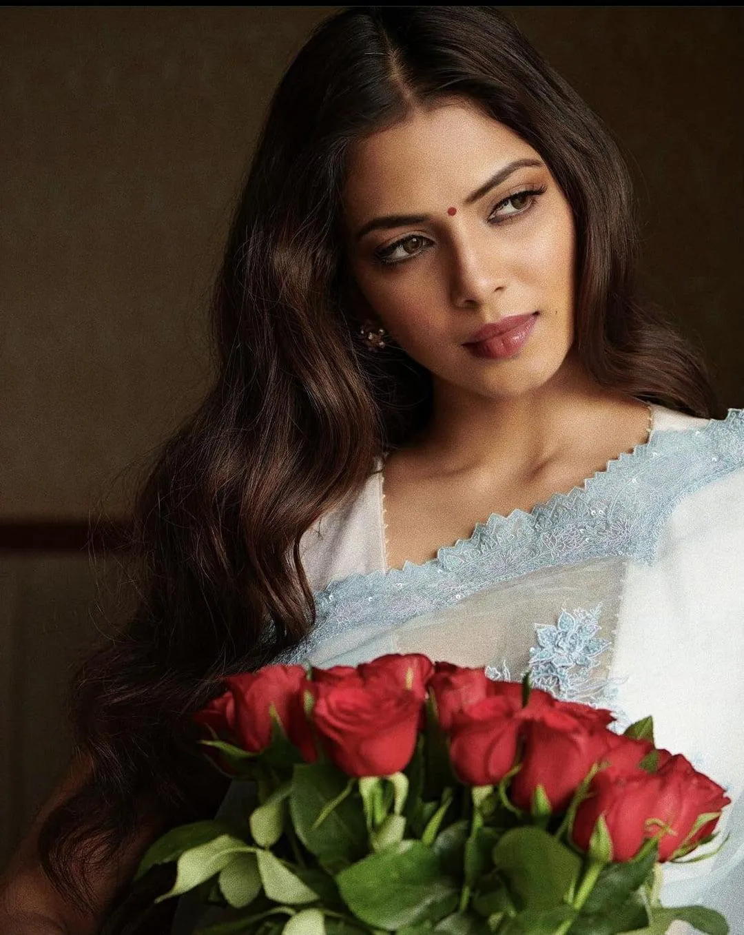 Hot Malavika Mohanan in Red Saree Beautiful Portrait Picture