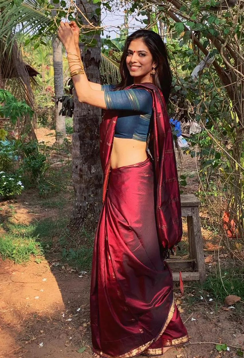 Hot Malavika Mohanan in Red Saree Traditional Elegance Image