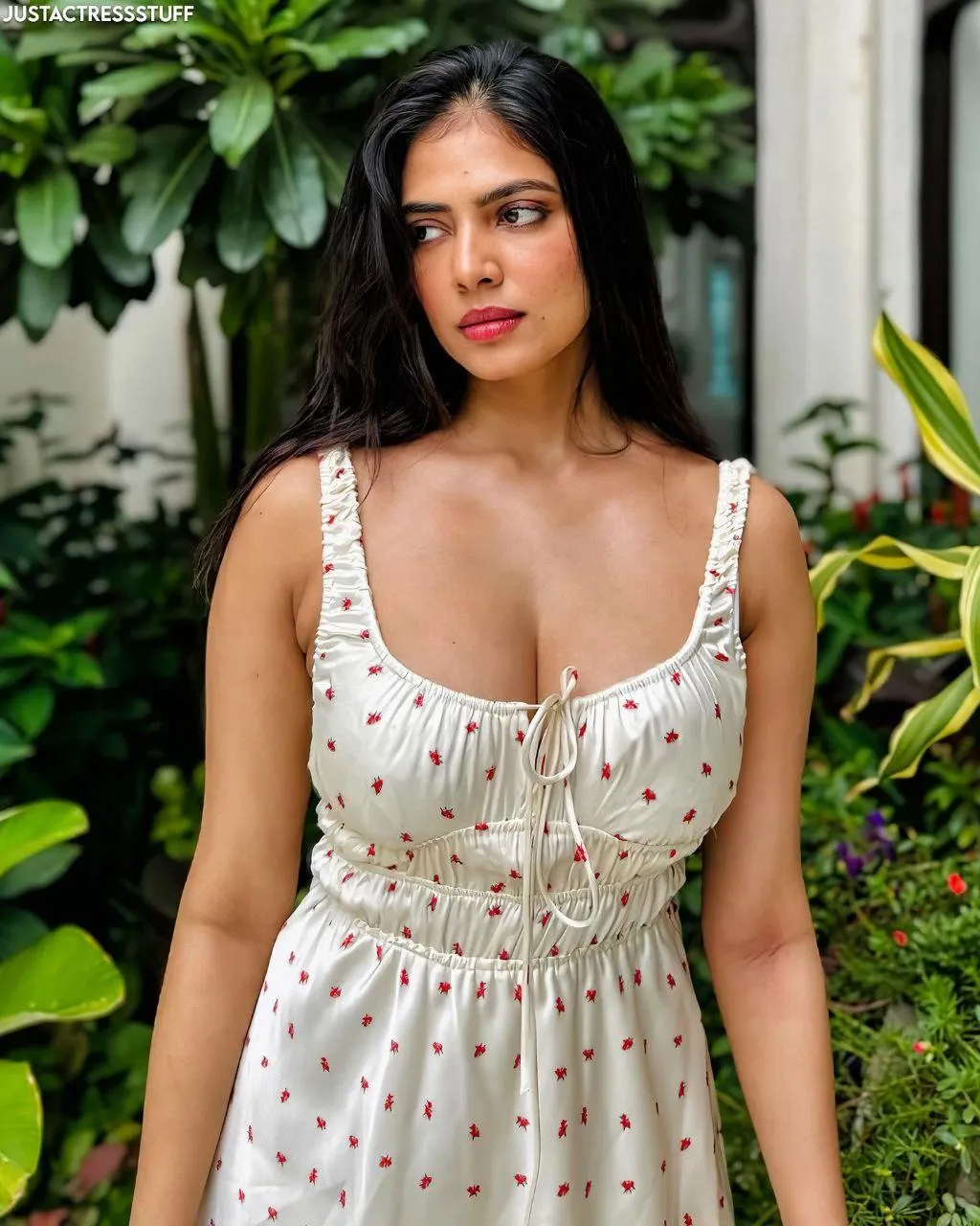 Hot Malavika Mohanan in White Dress Posing in Greenery