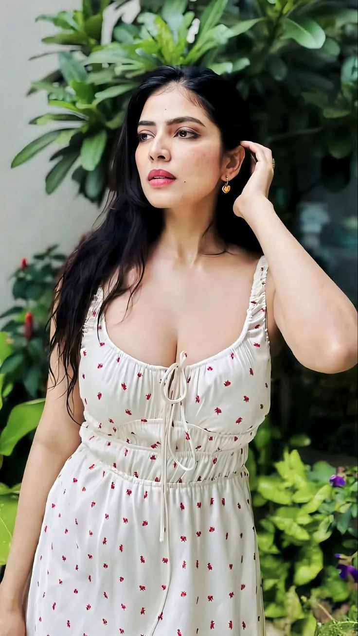 Hot Malavika Mohanan Posing in White Floral Outdoor Dress