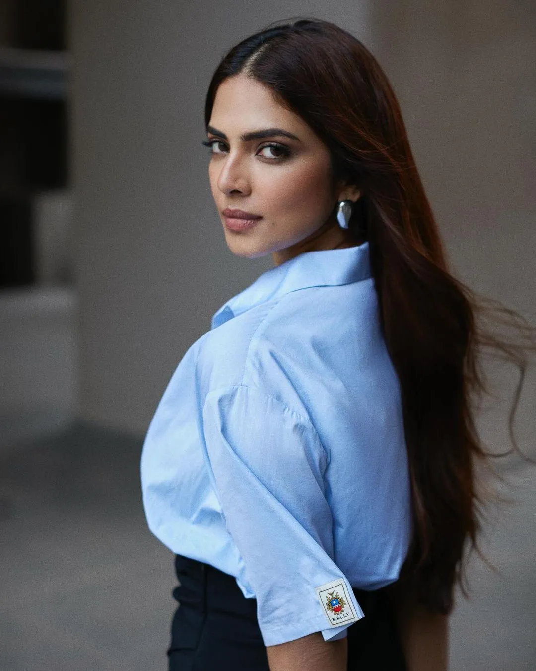 Hot Malavika Mohanan Wearing Blue Shirt Casual Fashion Image