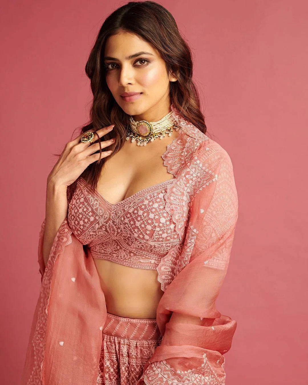 Hot Malavika Mohanan Wearing Pink Dress Standing Confident