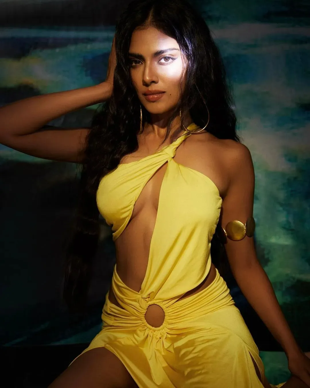 Hot Malavika Mohanan Wearing Yellow on a Seaside Evening