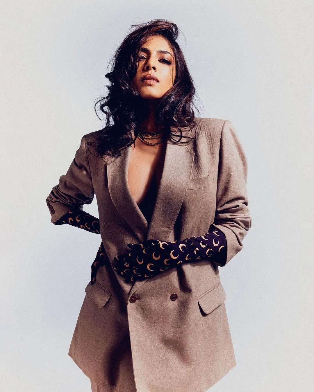 Hottie Malavika Mohanan in Brown Blazer Stylish Portrait