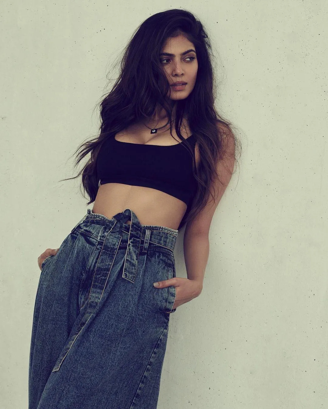 Malavika Mohanan Attractive in Black Crop Top and Jeans
