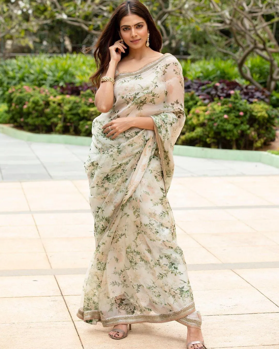 Malavika Mohanan Attractive Wearing Floral Printed Dress