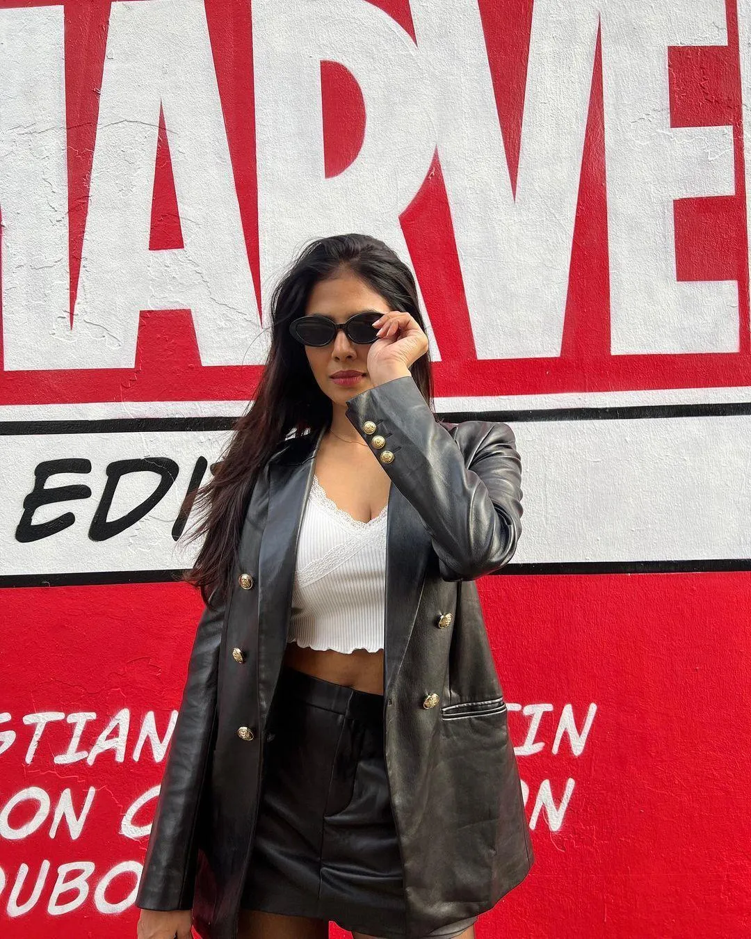 Malavika Mohanan Looking Hot in Black Leather Jacket Event