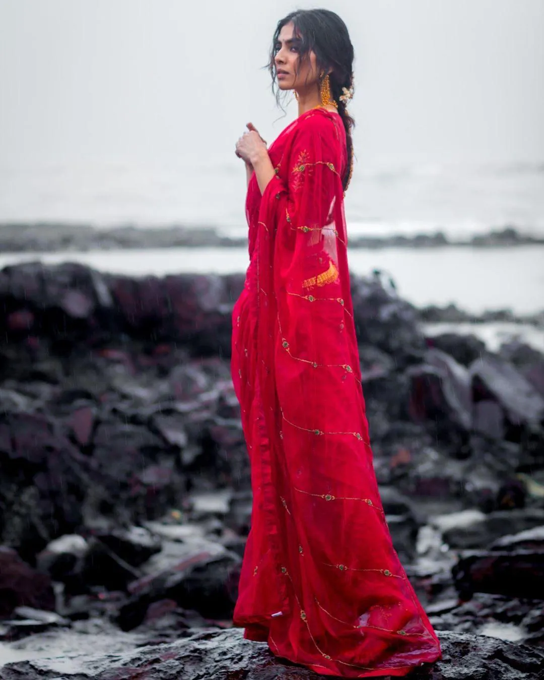 Malavika Mohanan Sensual in Flowing Elegant Red Gown Picture