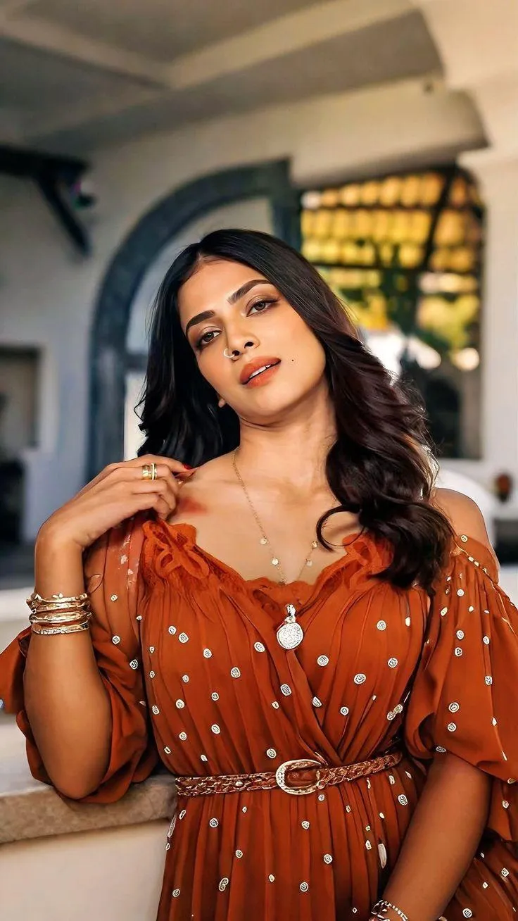 Sensual Malavika Mohanan in Elegant Orange Saree Outfit