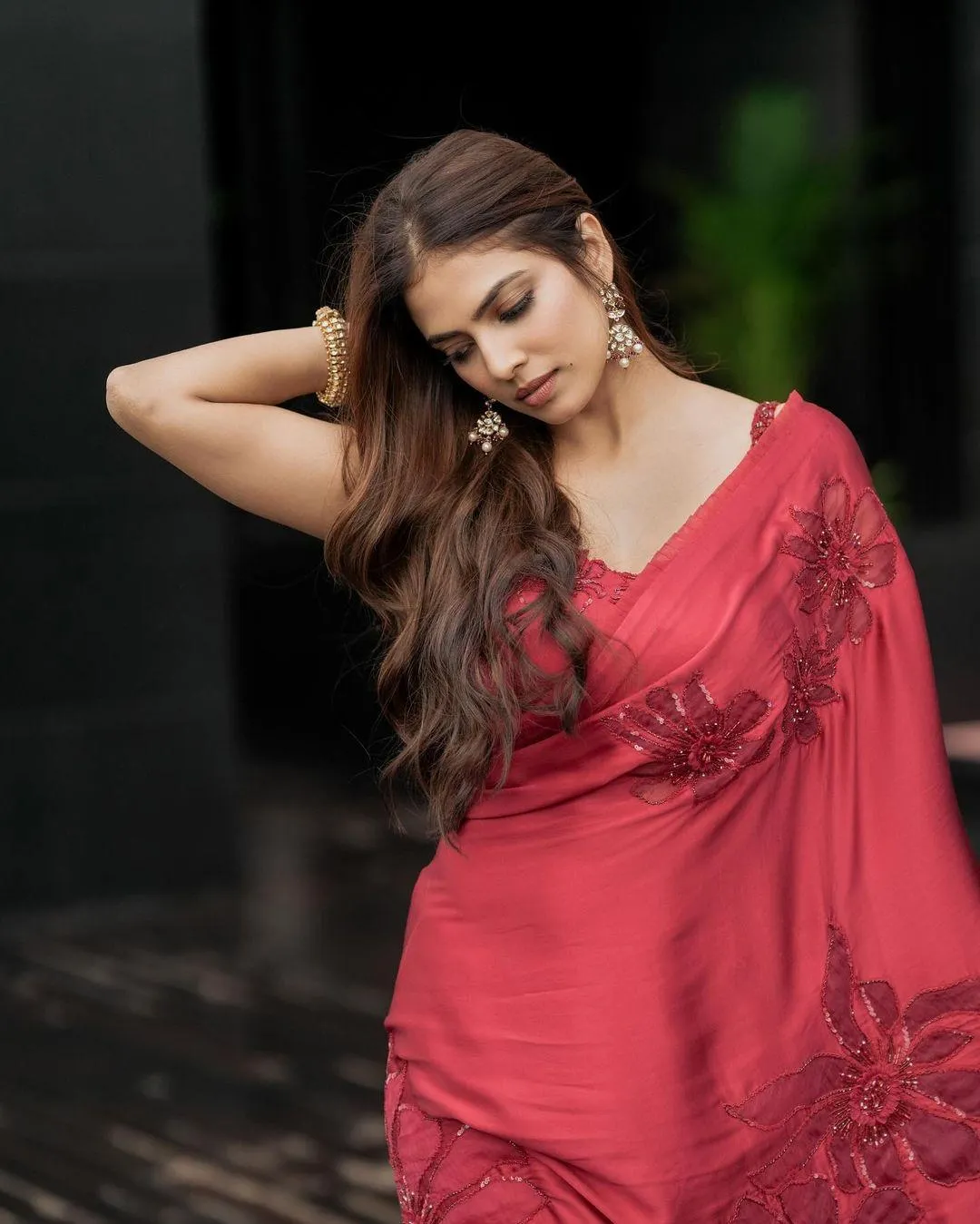 Sensual Malavika Mohanan Stunning Beautiful Red Dress Pose