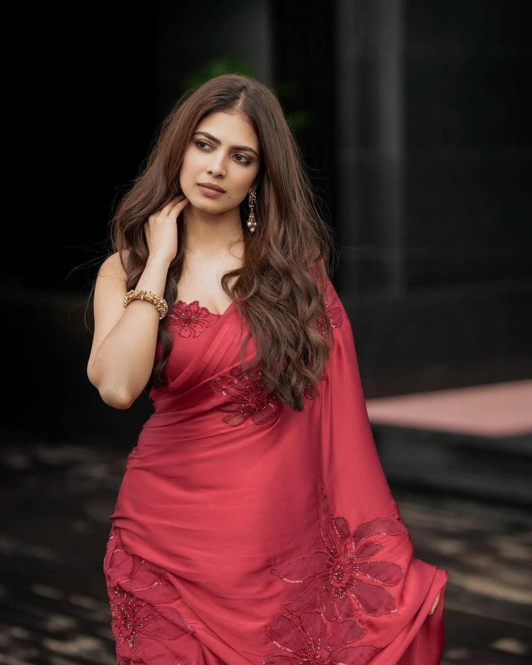 Stunning Look of Malavika Mohanan Chic Pose in Pink Gown