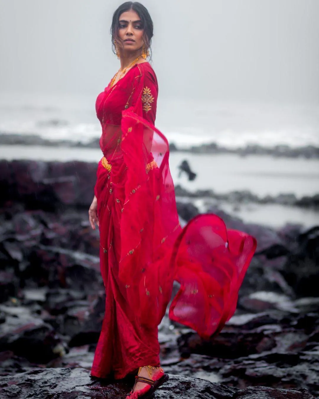 Stunning Malavika Mohanan Hot Gorgeous Red Dress Beach Look