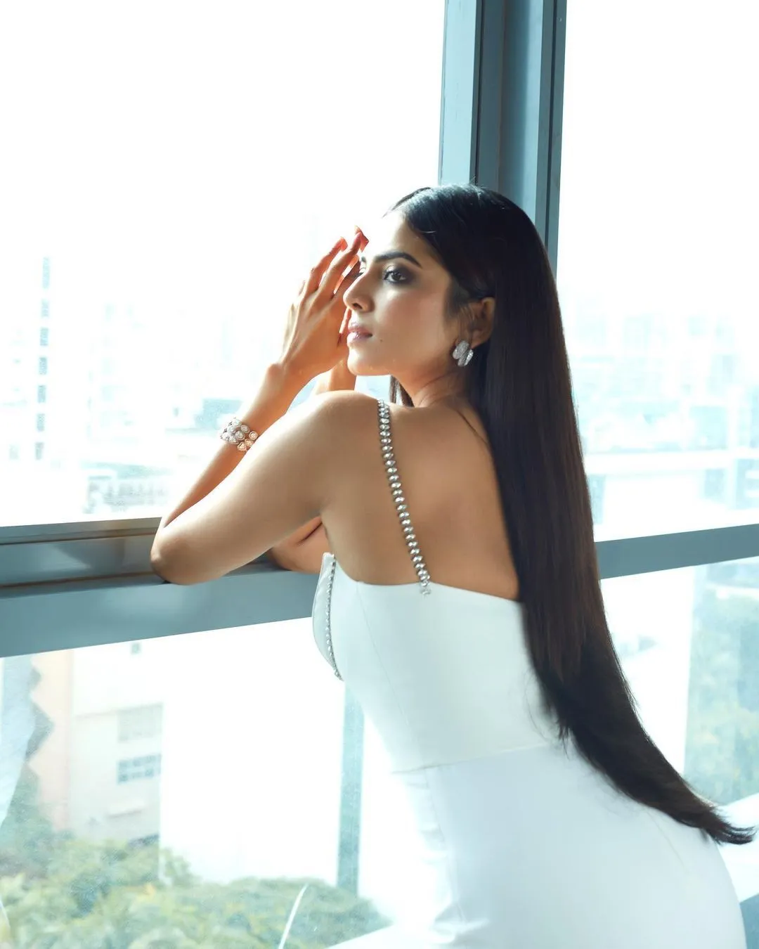 Stunning Malavika Mohanan in Blue Dress Window Fashion Image