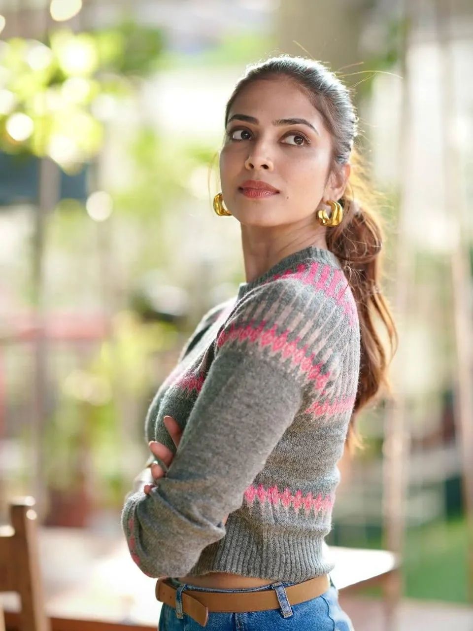 Stunning Malavika Mohanan in Grey Sweater Outdoor Style