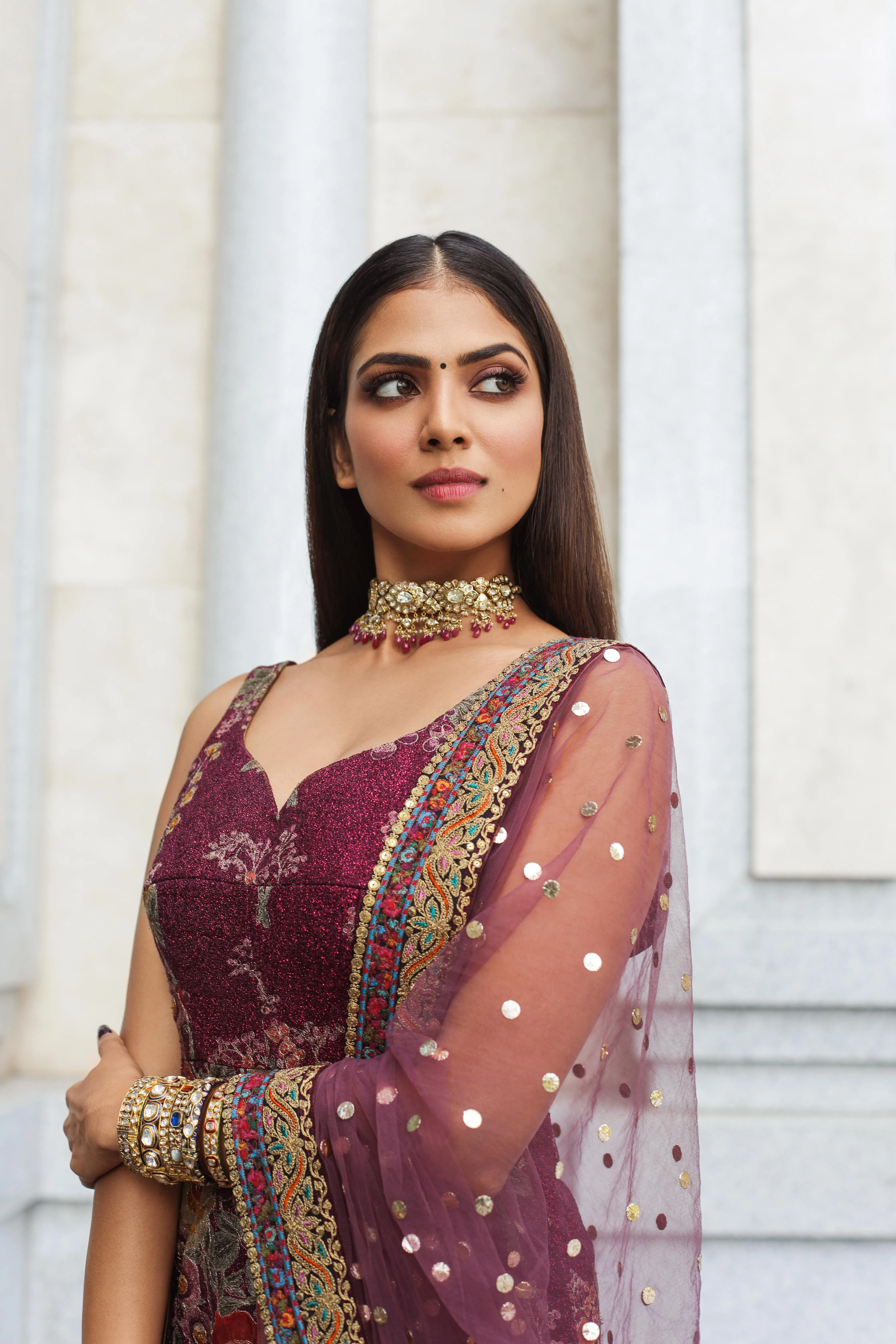 Stunning Malavika Mohanan in Purple Saree Traditional Look