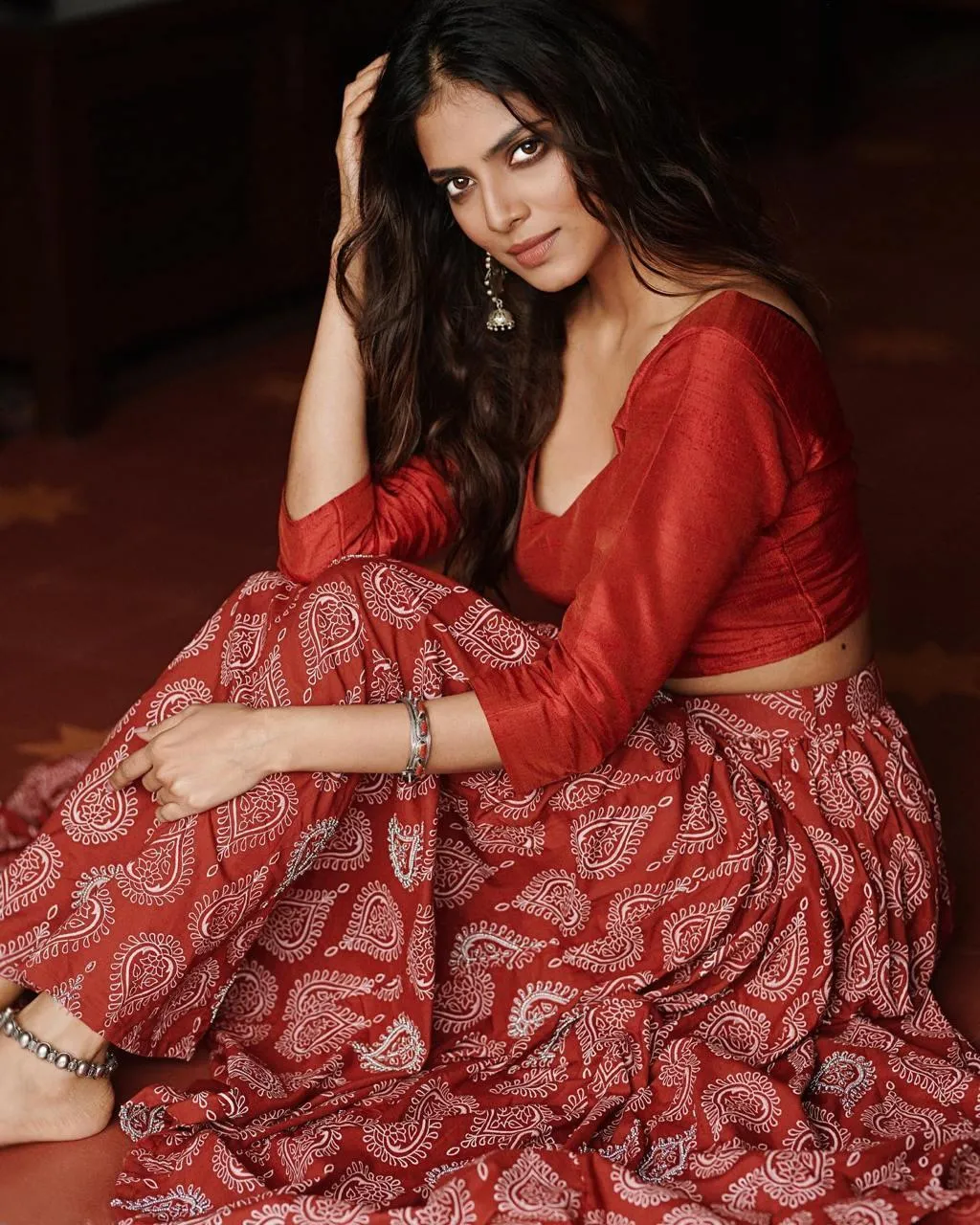 Stunning Malavika Mohanan in Red Ethnic Dress Graceful Look