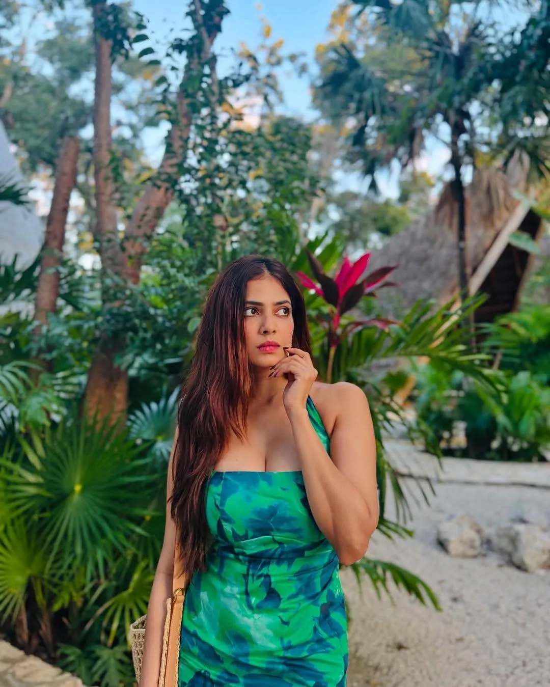 Stunning Malavika Mohanan Wearing Green Dress in Forest