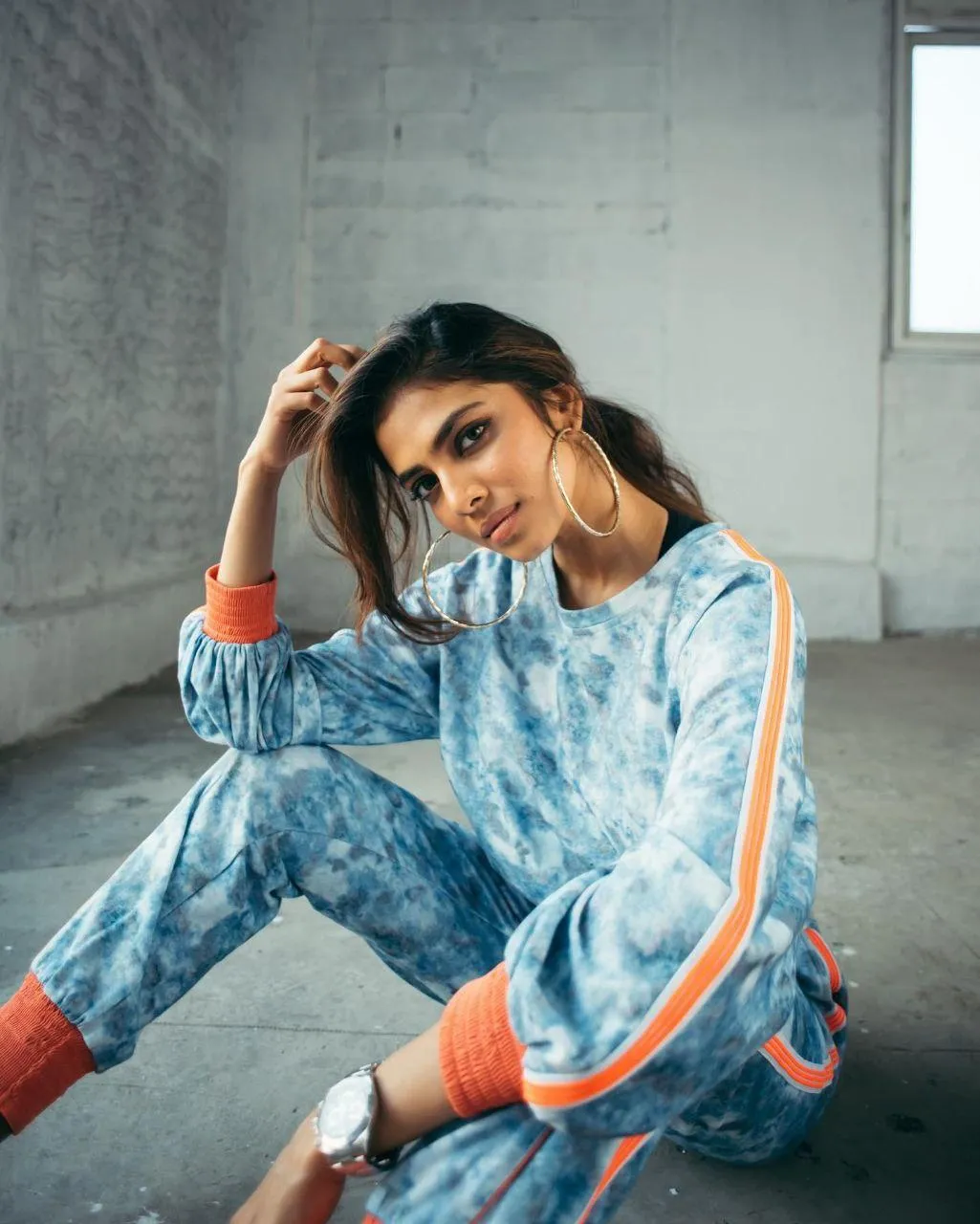 Sultry Malavika Mohanan in Blue Printed Co Ord Floor Pose