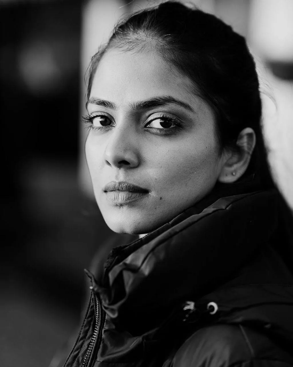 Sultry Malavika Mohanan in Jacket Monochrome Side Glance