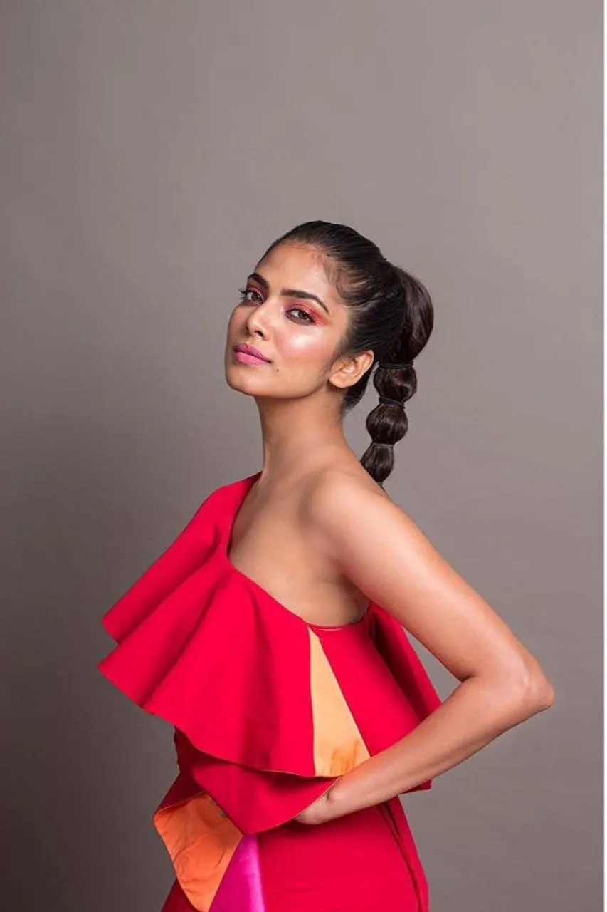 Sultry Malavika Mohanan Wearing Red Ruffle Dress Fashion
