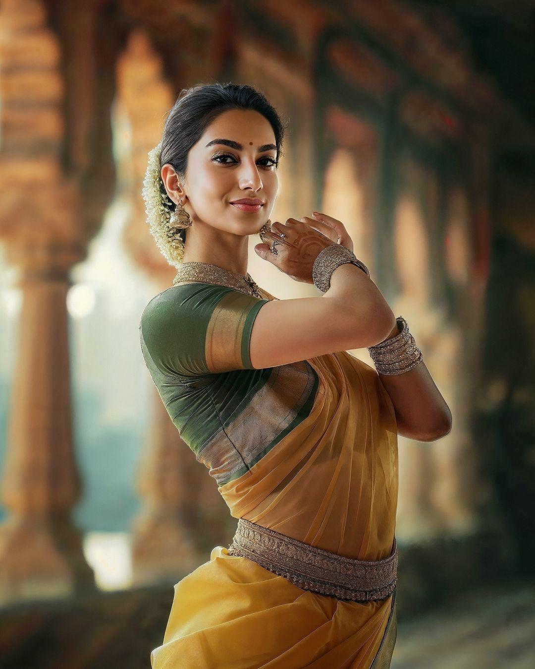 Meenakshi Chaudary AI Saree HD Wallpaper