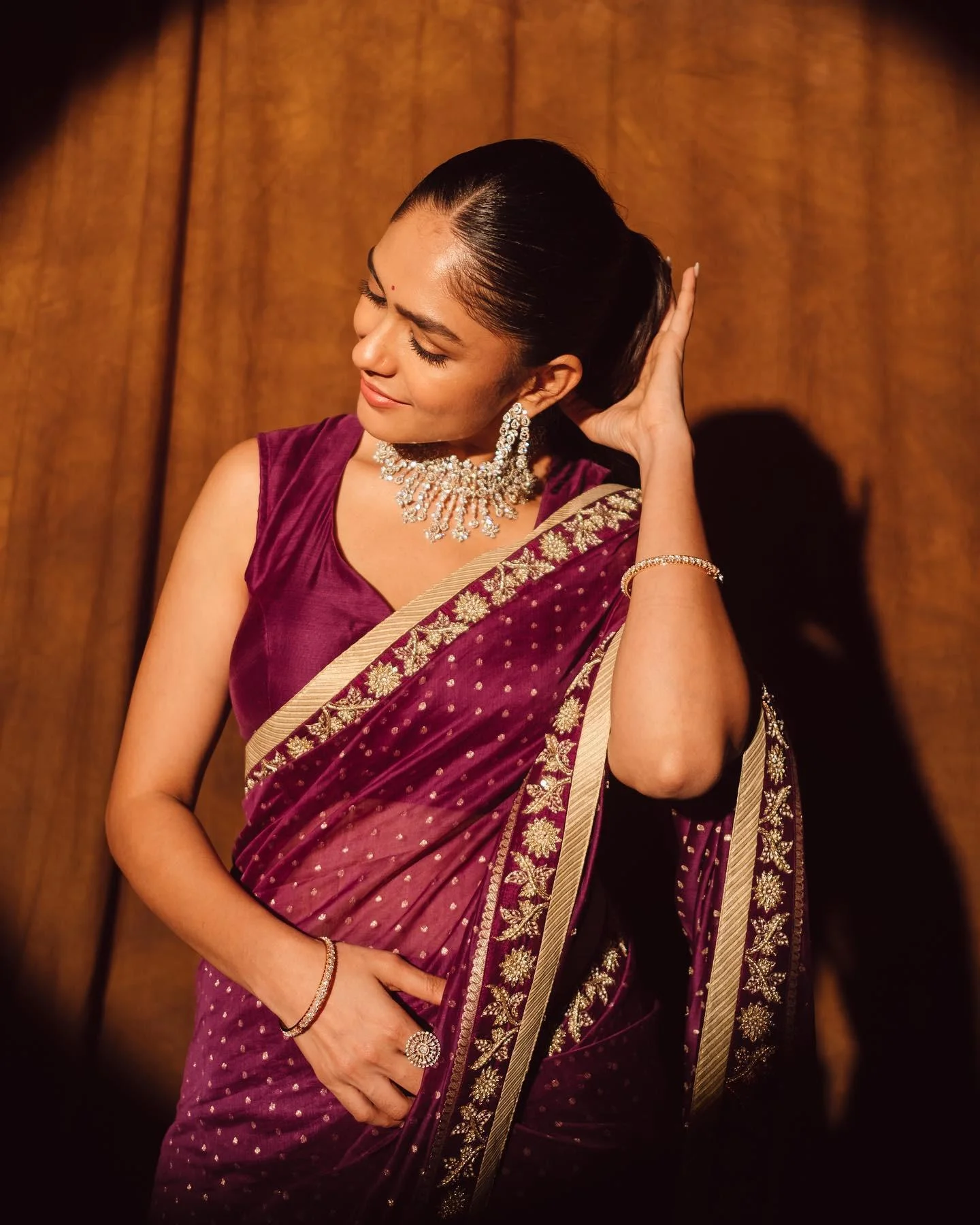 Actress Mrunal Thakur Glows in Elegant Purple Saree