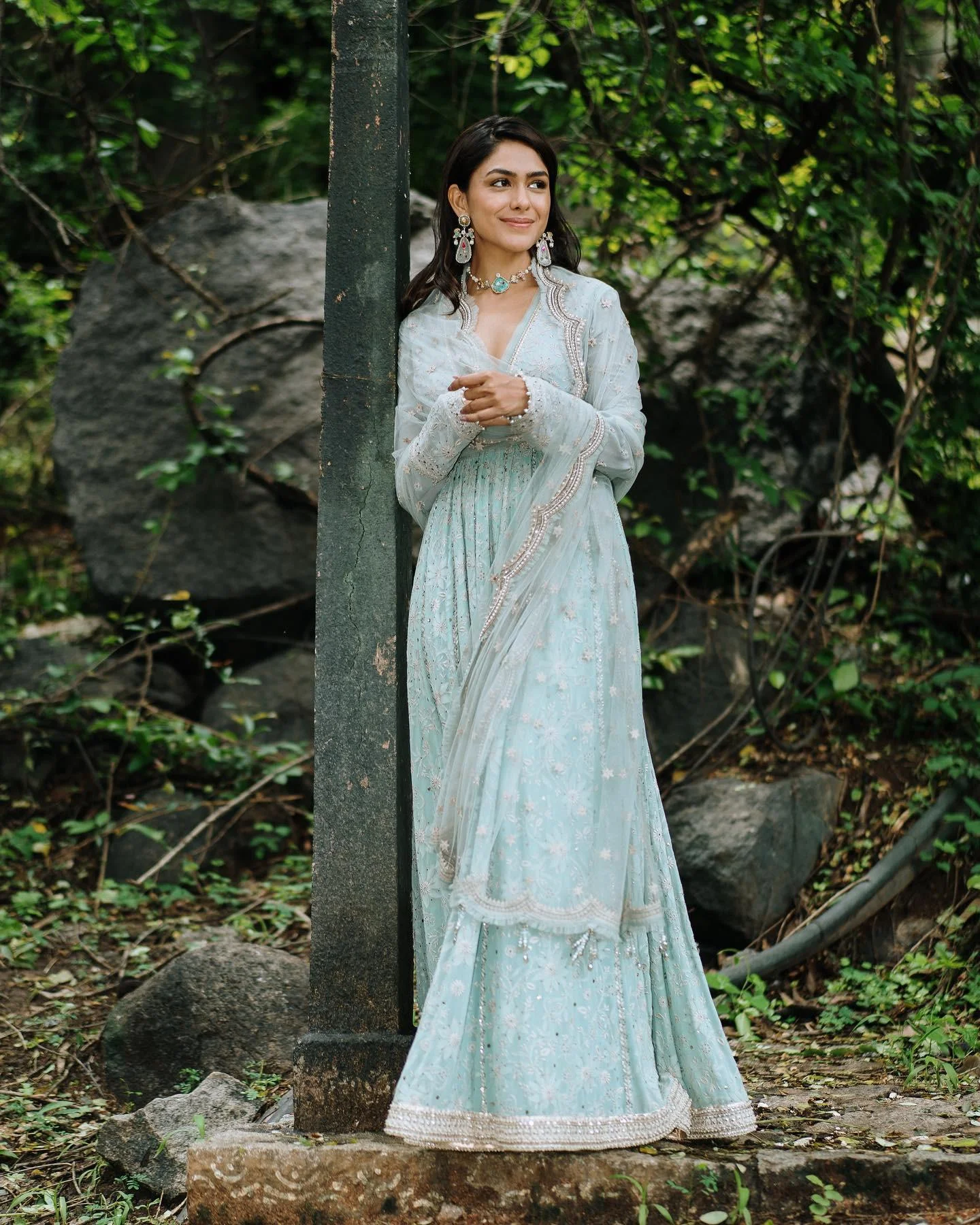 Actress Mrunal Thakur in Blue Traditional Saree