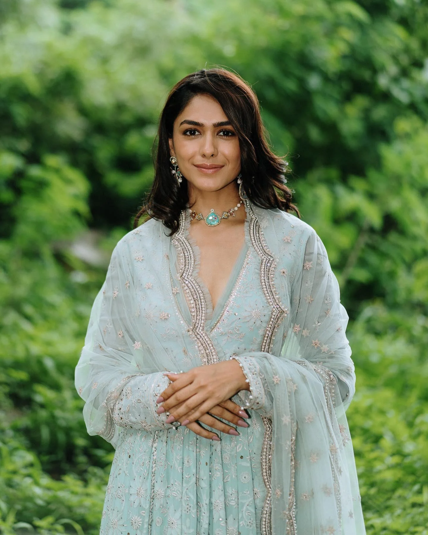 Mrunal Thakur in Blue Traditional Saree Hd Image