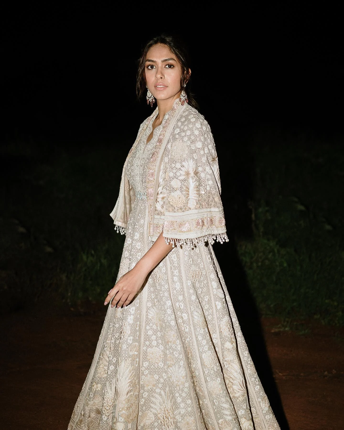 Mrunal Thakur in Embroidered Gown Hd Wallpaper