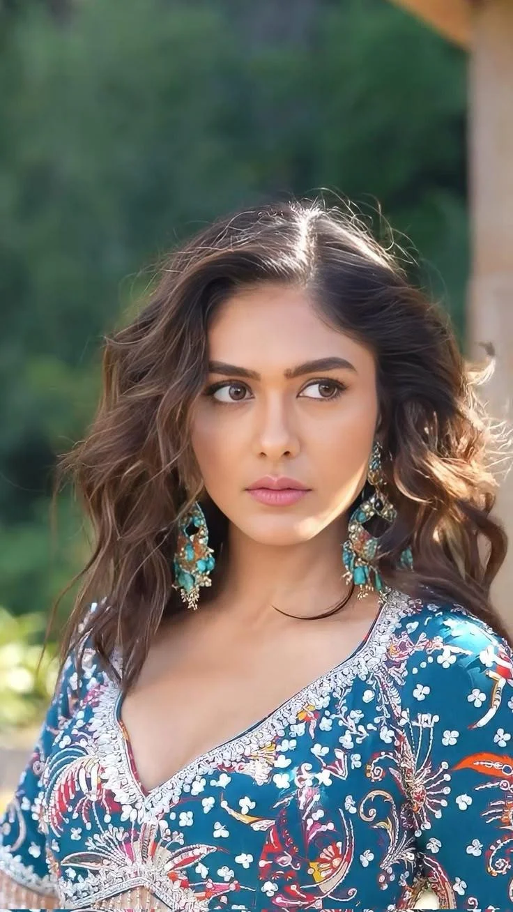 Mrunal Thakur Stuns in Embroidered Teal Ensemble