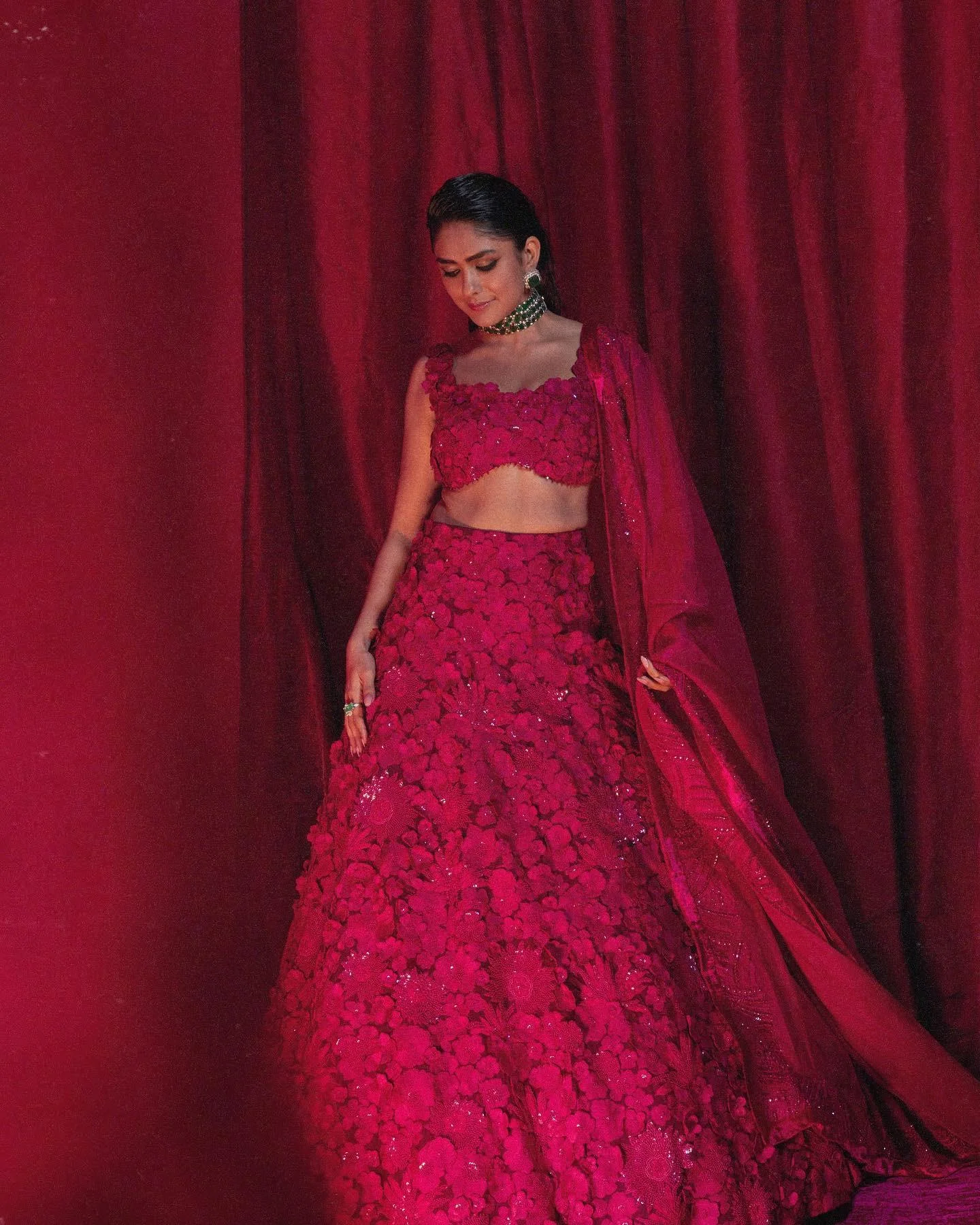 Mrunal Thakur Stuns in Red floral lehenga Hd Portrait