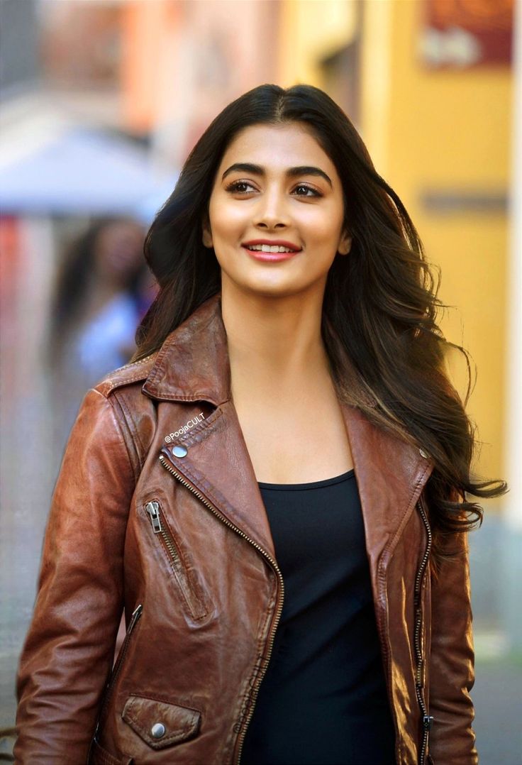 Candid Photo of Pooja Hegde in Brown Leather Jacket