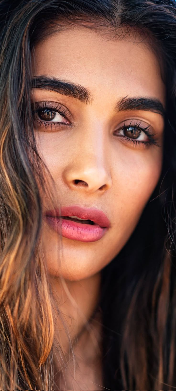 Close Up of Pooja Hegde with Natural Makeup and Loose Hair