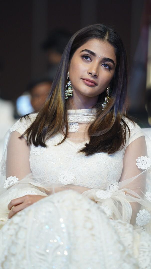 Elegant Look of Pooja Hegde in Classic White Embroidered Dress