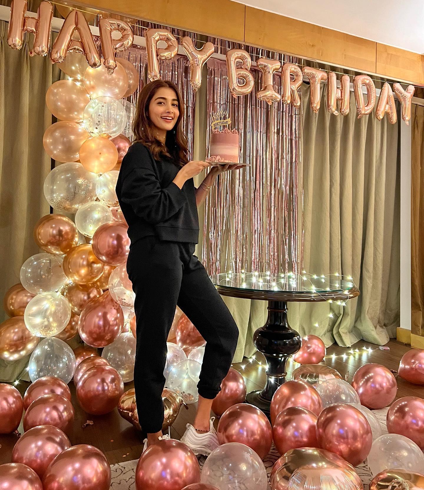 Pooja Hegde Celebrating Birthday with Balloons and Lights