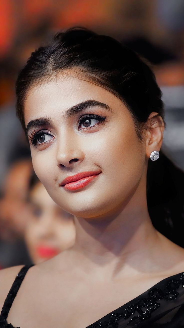Pooja Hegde Closeup in Elegant Black Dress with Earrings