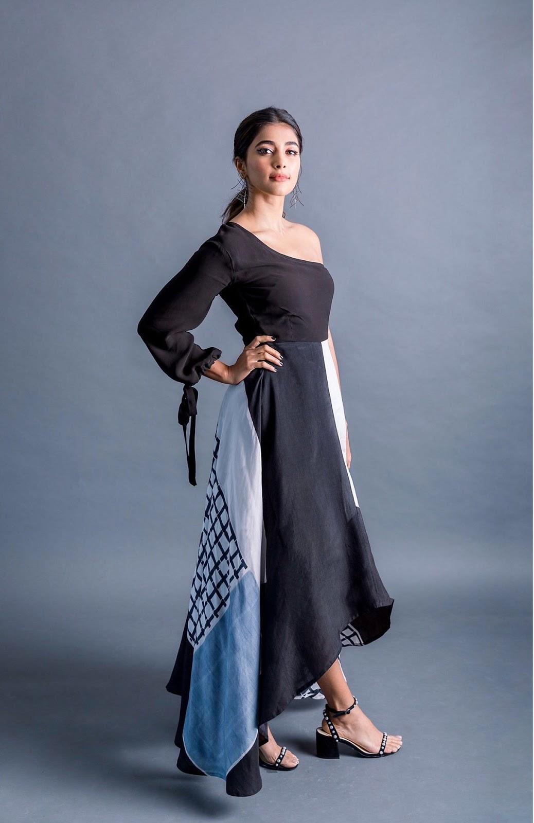 Pooja Hegde in Modern Fusion Saree with High Heels